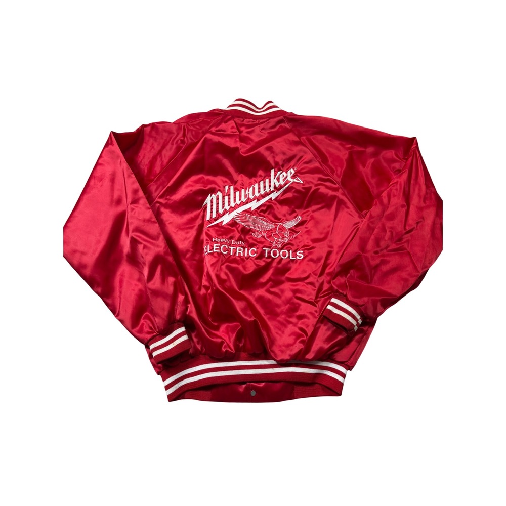 Vintage Milwaukee Heavy Duty Electric Tools Satin Bomber Jacket Red USA Large